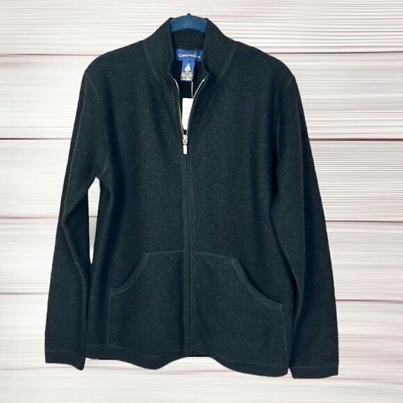 NWT Vtg Charter Club Boiled Wool Full Zip Black Cardigan Lightweight Jacket S - Picture 1 of 12